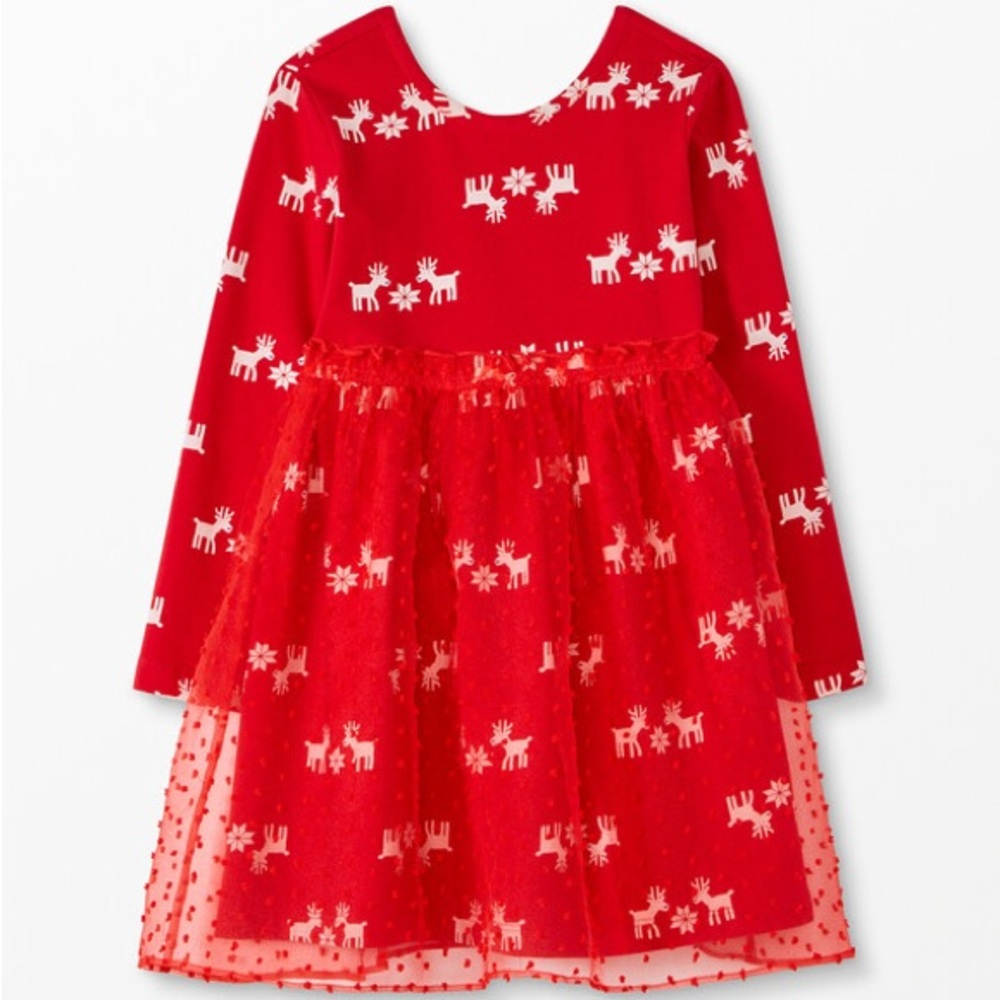 Hanna Andersson Reindeer Print Tulle Overlay Dress - Picture 1 of 9